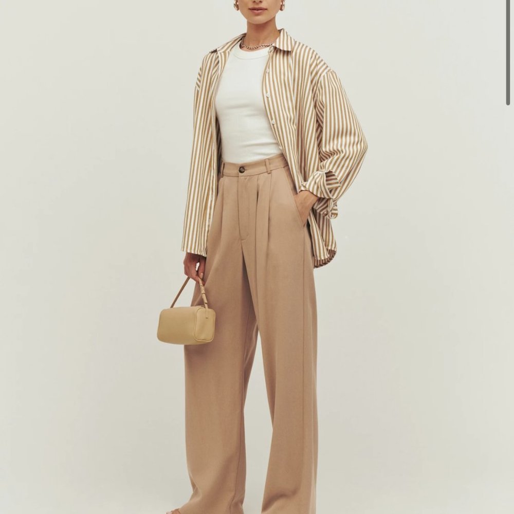 REFORMATION Mason High Rise Wide Leg Pant Trouser 4P in Khaki